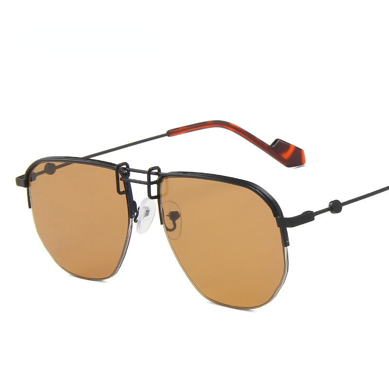 Venta al por mayor de gafas de sol de PC de polígono de medio marco de metal